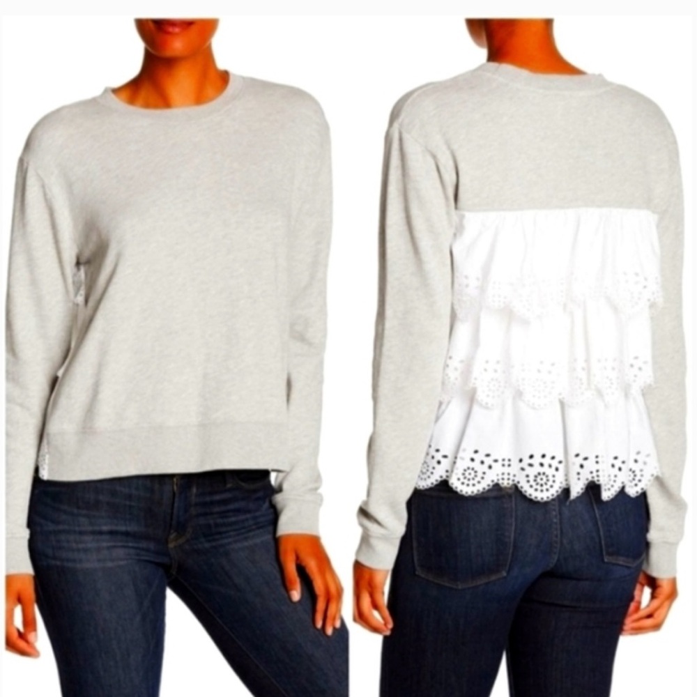 Joie Eyelet Pullover Sweatshirt with Ruffle Back